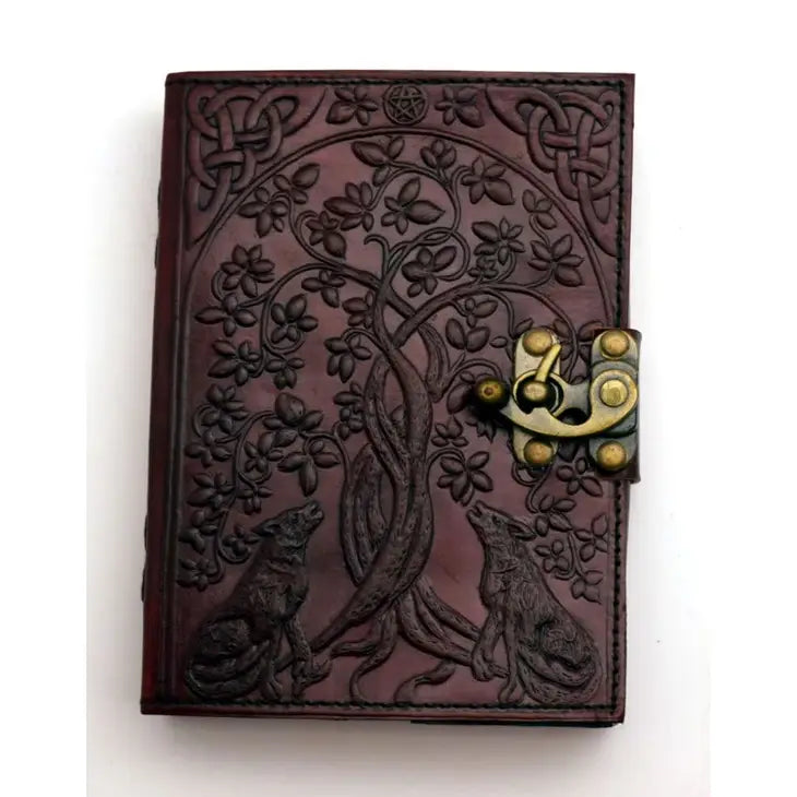 Wolves with Tree of Life leather embossed journal