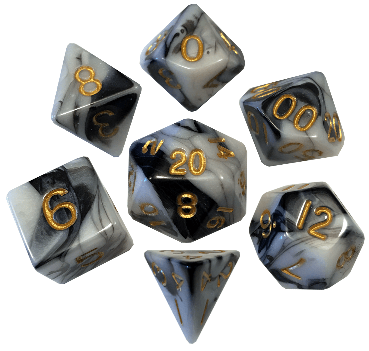 Marble Pattern High Quality Acrylic Dice Set (8 Options): Marble with Gold Numbers