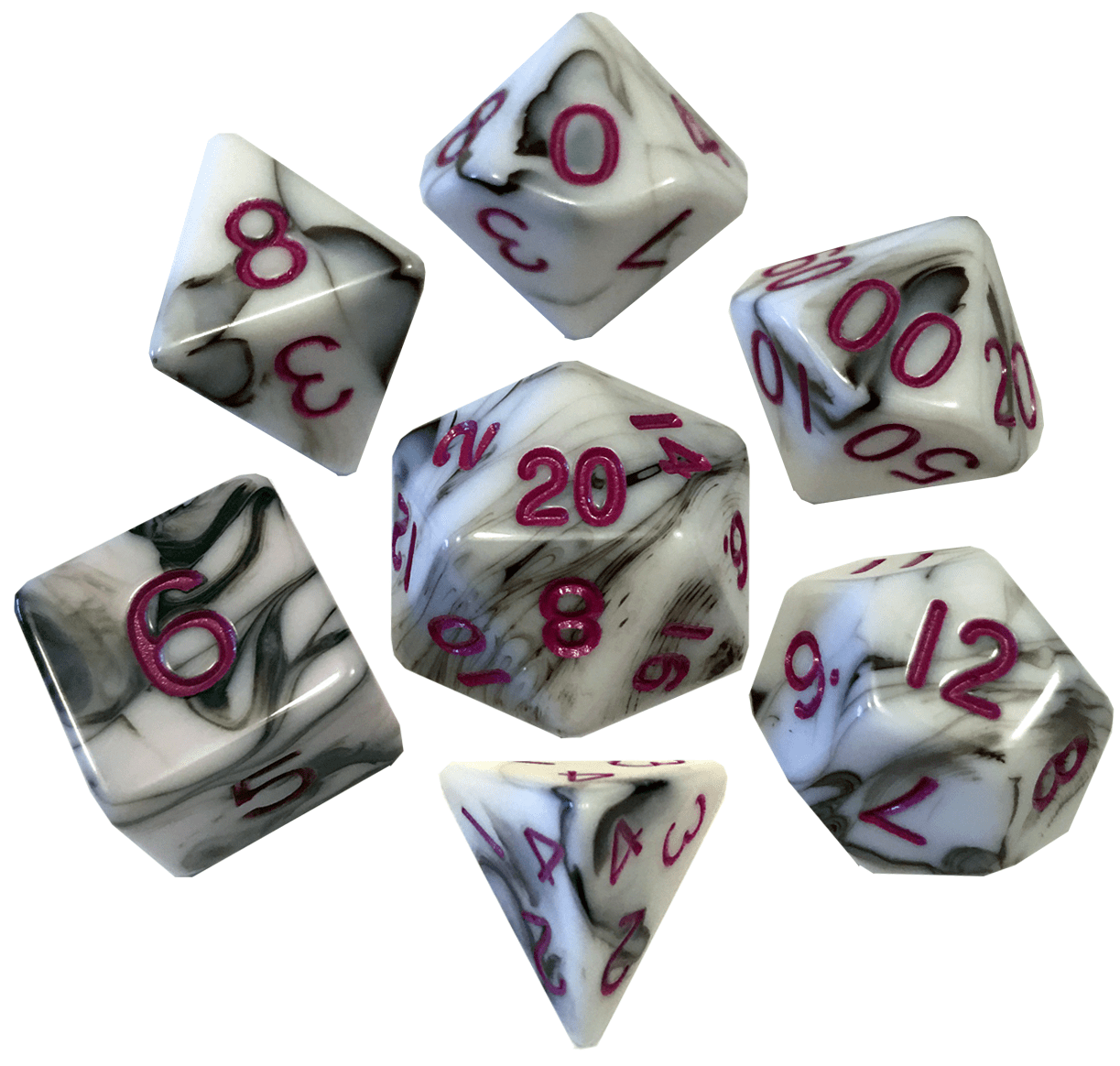 Marble Pattern High Quality Acrylic Dice Set (8 Options): Marble with Purple Numbers